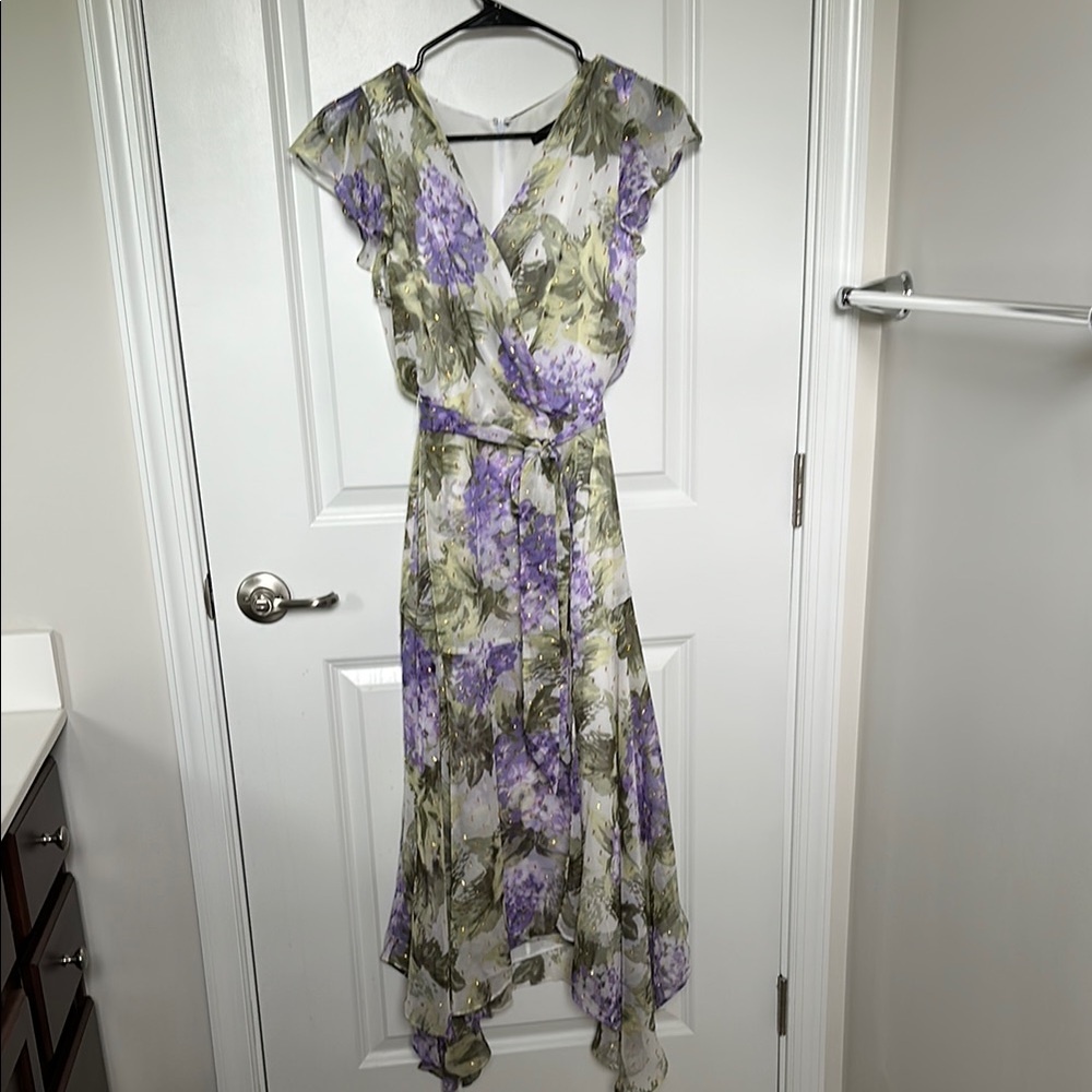 White House Black Market Purple and Green High Low Sundress